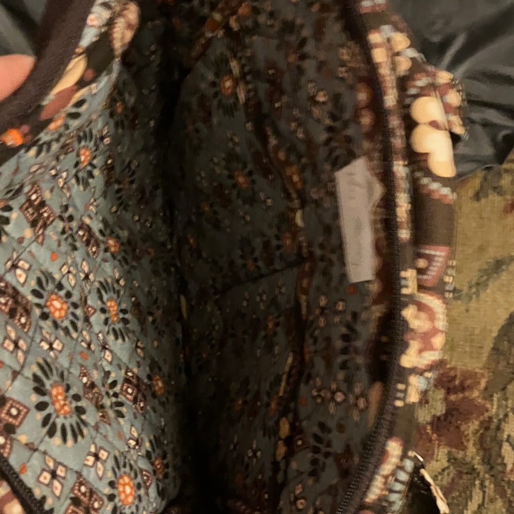 Vera Bradley Brown Floral Quilted Backpack with Orange and Cream Accents - Picture 7 of 8